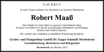 Traueranzeige von Robert Maaß von Südthüringer Presse