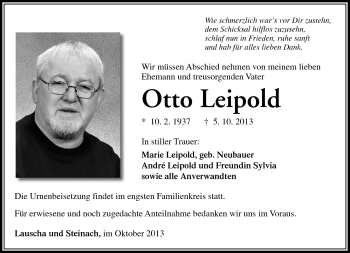Traueranzeige von Otto Leipold von Südthüringer Presse