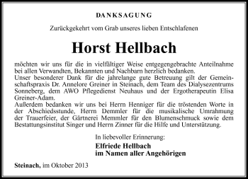 Traueranzeige von Horst Hellbach von Südthüringer Presse