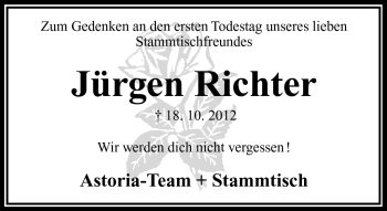 Traueranzeige von Jürgen Richter von Frankenpost