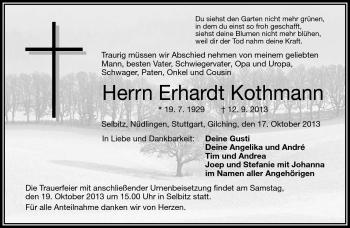 Traueranzeige von Erhardt Kothmann von Frankenpost