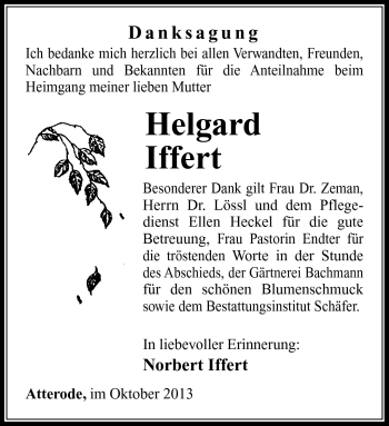 Traueranzeige von Iffert Helgard von Südthüringer Presse