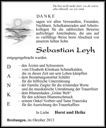 Traueranzeige von Sebastian Leyh von Südthüringer Presse