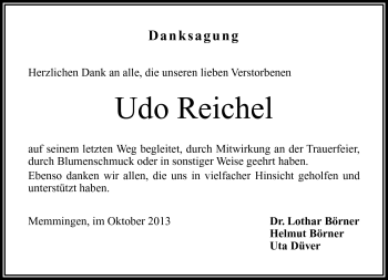 Traueranzeige von Udo Reichel von Frankenpost