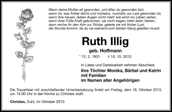 Traueranzeige von Ruth Illig von Südthüringer Presse