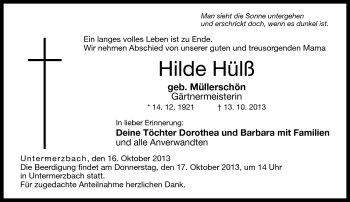 Traueranzeige von Hilde Hülß von Neue Presse Coburg