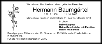 Traueranzeige von Hermann Baumgärtel von Frankenpost