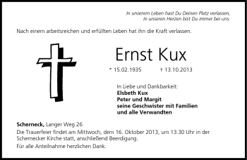 Traueranzeige von Ernst Kux von Neue Presse Coburg