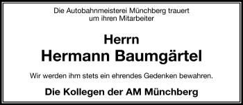 Traueranzeige von Hermann Baumgärtel von Frankenpost