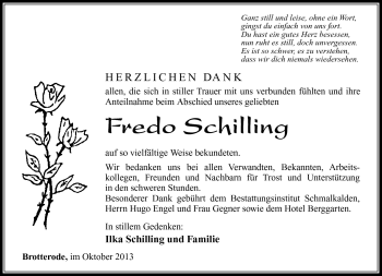 Traueranzeige von Fredo Schilling von Südthüringer Presse