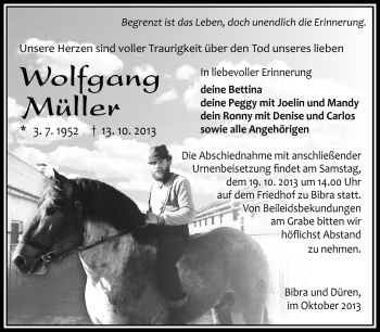 Traueranzeige von Wolfgang Müller von Südthüringer Presse