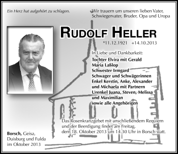 Traueranzeige von Rudolf Heller von Südthüringer Presse