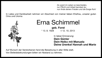 Traueranzeige von Erna Schimmel von Neue Presse Coburg