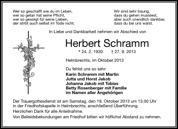 Traueranzeige von Herbert Schramm von Frankenpost