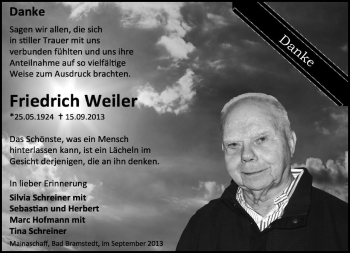 Traueranzeige von Friedrich Weiler von Südthüringer Presse