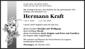 Traueranzeige von Hermann Kraft von Südthüringer Presse