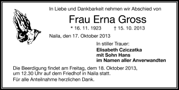 Traueranzeige von Erna Gross von Frankenpost