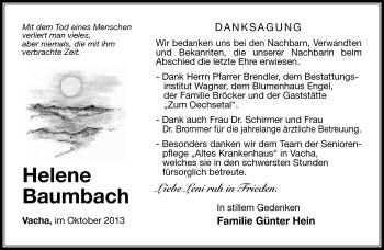 Traueranzeige von Helene Baumbach von Südthüringer Presse