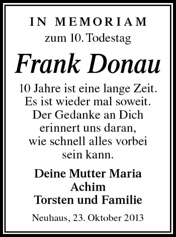 Traueranzeige von Frank Donau von Neue Presse Coburg