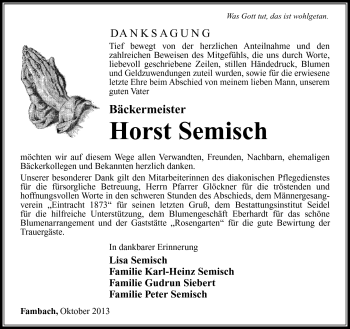 Traueranzeige von Horst Semisch von Südthüringer Presse