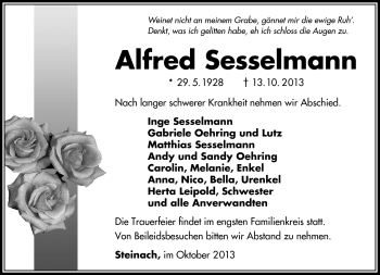 Traueranzeige von Alfred Sesselmann von Südthüringer Presse