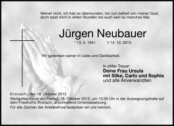 Traueranzeige von Jürgen Neubauer von Neue Presse Coburg