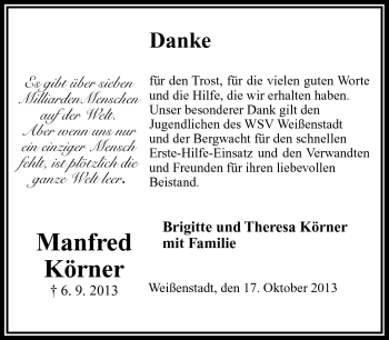 Traueranzeige von Manfred Körner von Frankenpost
