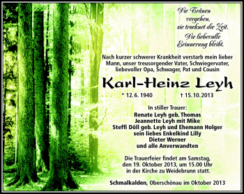 Traueranzeige von Karl-Heinz Leyh von Südthüringer Presse