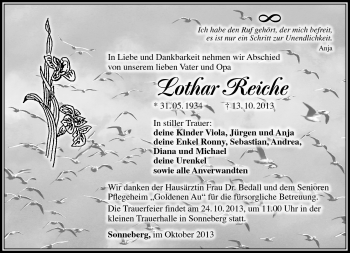 Traueranzeige von Lothar Reiche von Südthüringer Presse