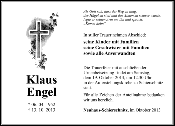 Traueranzeige von Klaus Engel von Südthüringer Presse