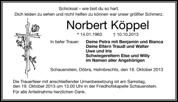 Traueranzeige von Norbert Köppel von Frankenpost