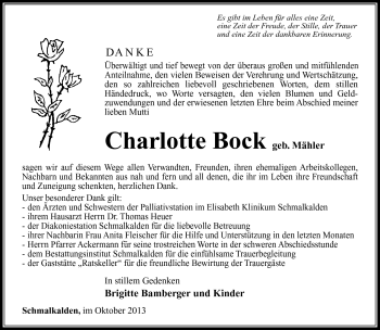 Traueranzeige von Charlotte Bock von Südthüringer Presse