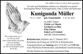 Traueranzeige von Kunigunda Müller von Neue Presse Coburg
