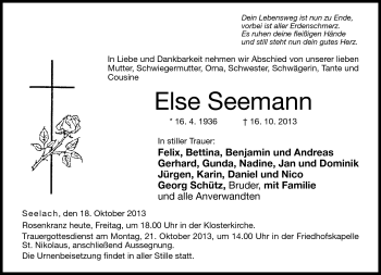 Traueranzeige von Else Seemann von Neue Presse Coburg