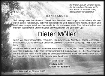 Traueranzeige von Dieter Möller von Südthüringer Presse
