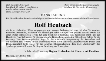 Traueranzeige von Rolf Heubach von Südthüringer Presse