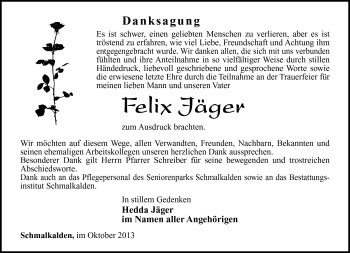 Traueranzeige von Felix Jäger von Südthüringer Presse
