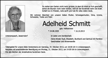Traueranzeige von Adelheid Schmitt von Neue Presse Coburg