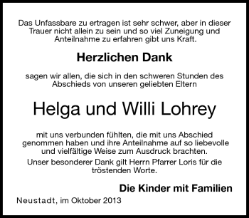 Traueranzeige von HelgaWilli LohreyLohrey von Neue Presse Coburg