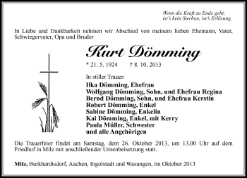 Traueranzeige von Kurt Dömming von Südthüringer Presse
