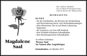 Traueranzeige von Magdalene Saal von Südthüringer Presse