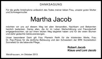 Traueranzeige von Martha Jacob von Neue Presse Coburg