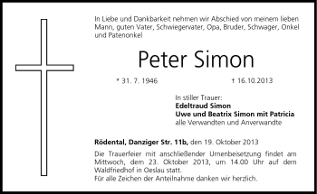 Traueranzeige von Peter Simon von Neue Presse Coburg