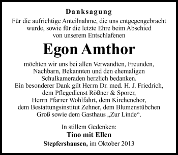 Traueranzeige von Egon Amthor von Südthüringer Presse