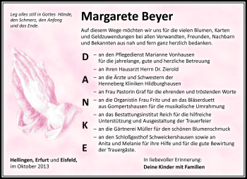 Traueranzeige von Mararete Beyer von Südthüringer Presse
