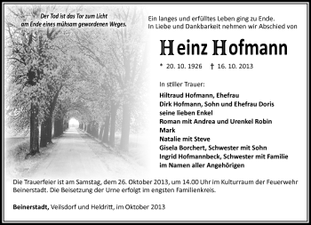 Traueranzeige von Heinz Hofmann von Südthüringer Presse