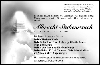 Traueranzeige von Albrecht Stubenrauch von Südthüringer Presse
