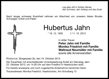 Traueranzeige von Hubertus Jahn von Neue Presse Coburg