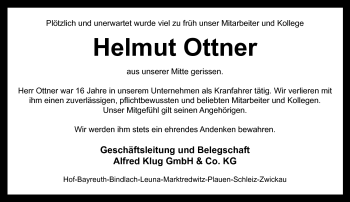 Traueranzeige von Helmut Ottner von Frankenpost