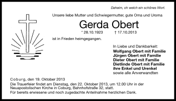 Traueranzeige von Gerda Obert von Neue Presse Coburg